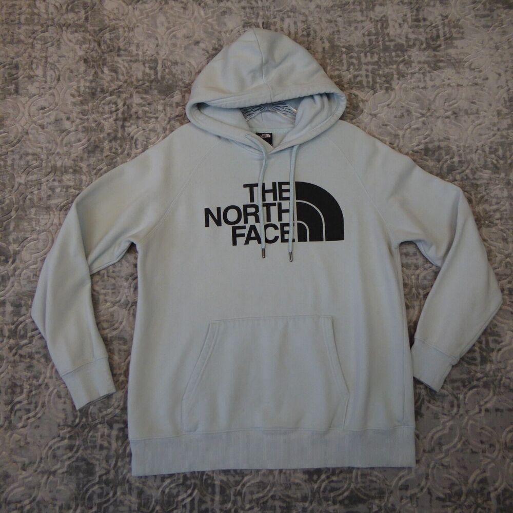 The North Face Hoodie Womens Medium Light Blue Pullover Sweatshirt Hiking Comfy